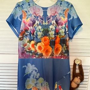 Blue Multicolored Floral Sheath Dress size Xl
